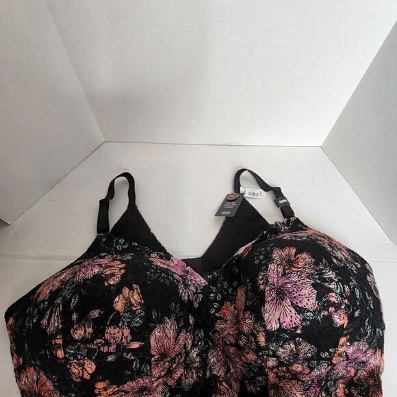 46DDD Lace Wireless Bra Lingerie Boudior Lightly Lined Lace Back Smoothing Flora - Picture 2 of 8